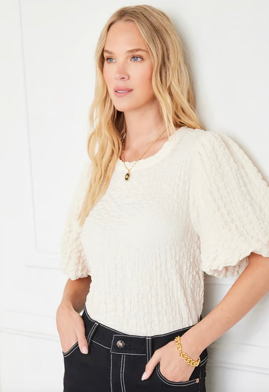 Karen Kane Puff Sleeve Textured Top