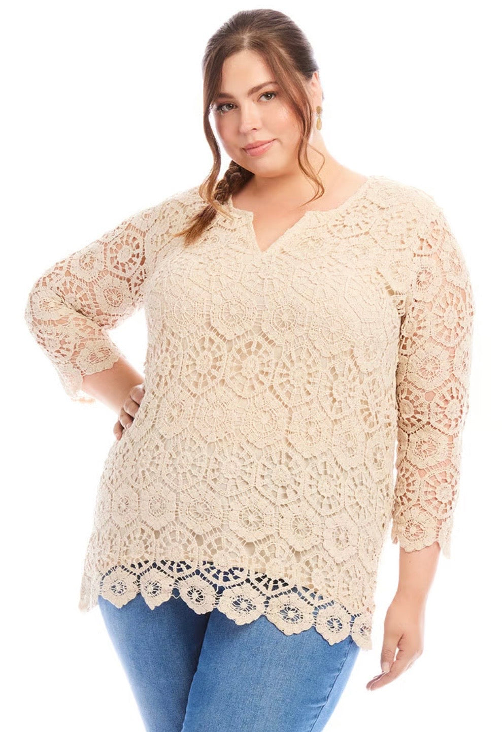 Karen Kane 3/4 Sleeve Crochet Tunic