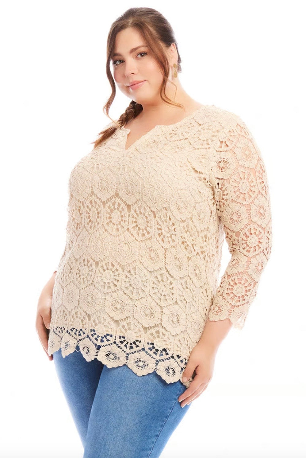 Karen Kane 3/4 Sleeve Crochet Tunic