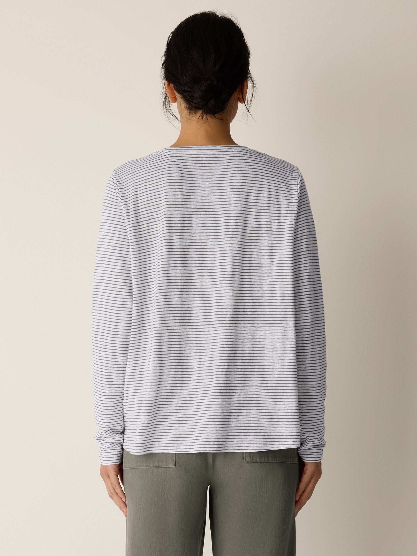 Eileen Fisher Striped Crew Neck Long Sleeve Tee