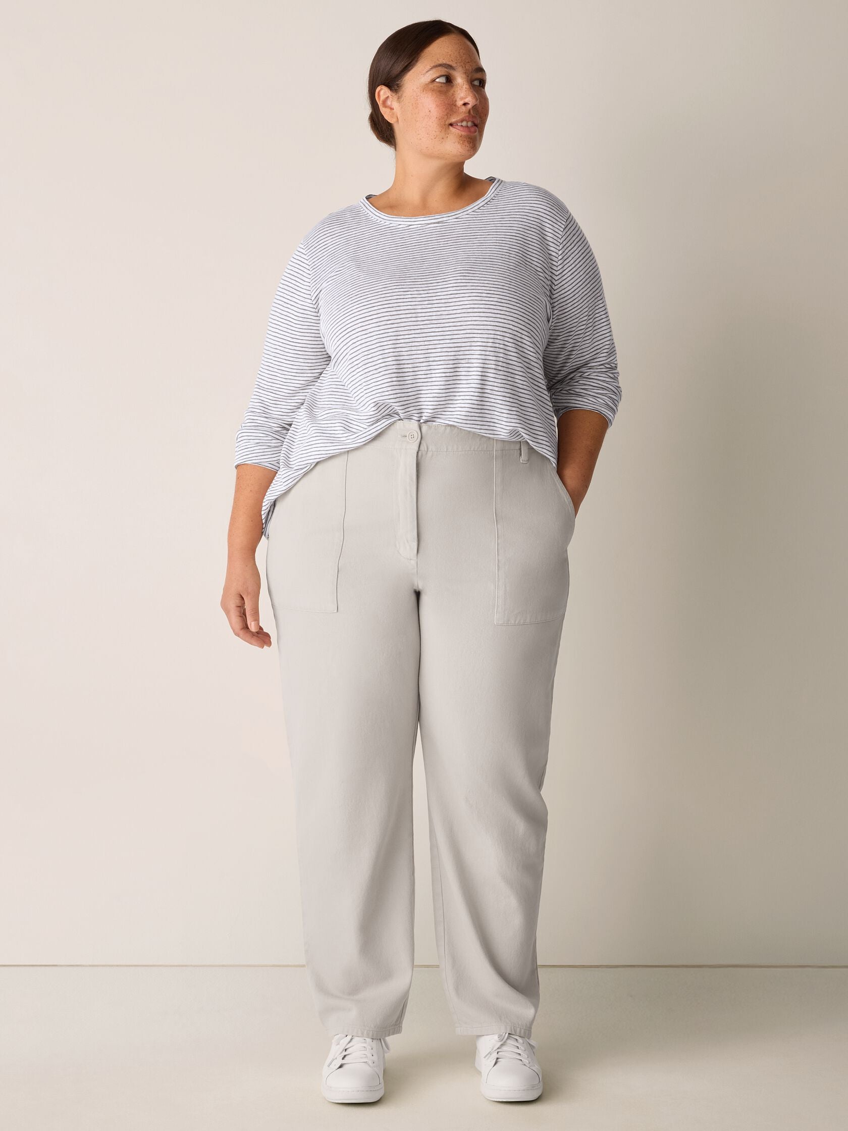 Eileen Fisher Striped Crew Neck Long Sleeve Tee