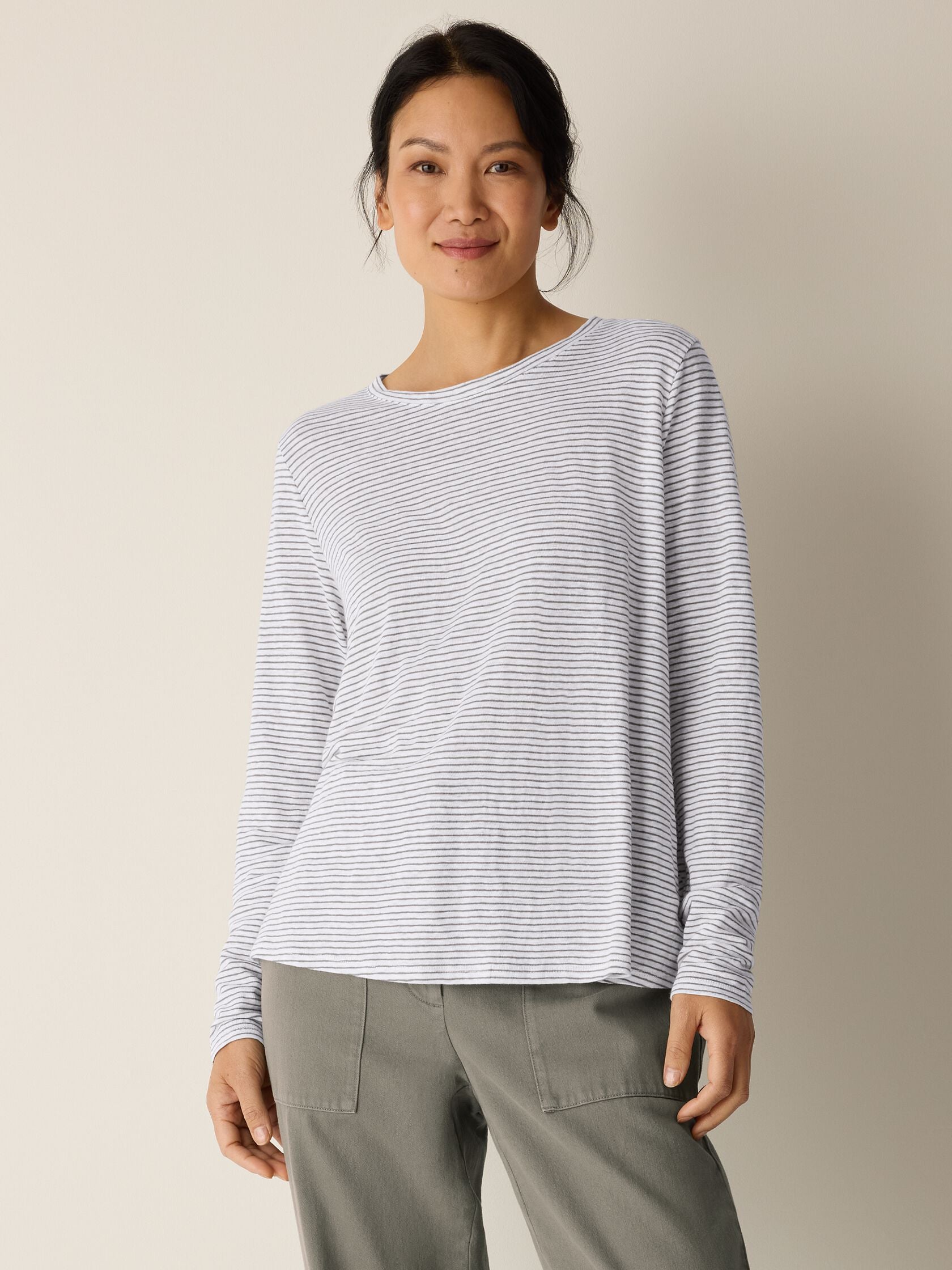Eileen Fisher Striped Crew Neck Long Sleeve Tee