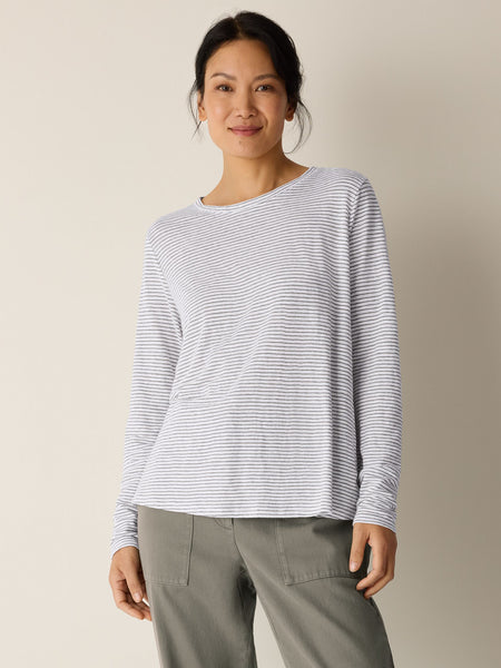 Eileen Fisher Striped Crew Neck Long Sleeve Tee