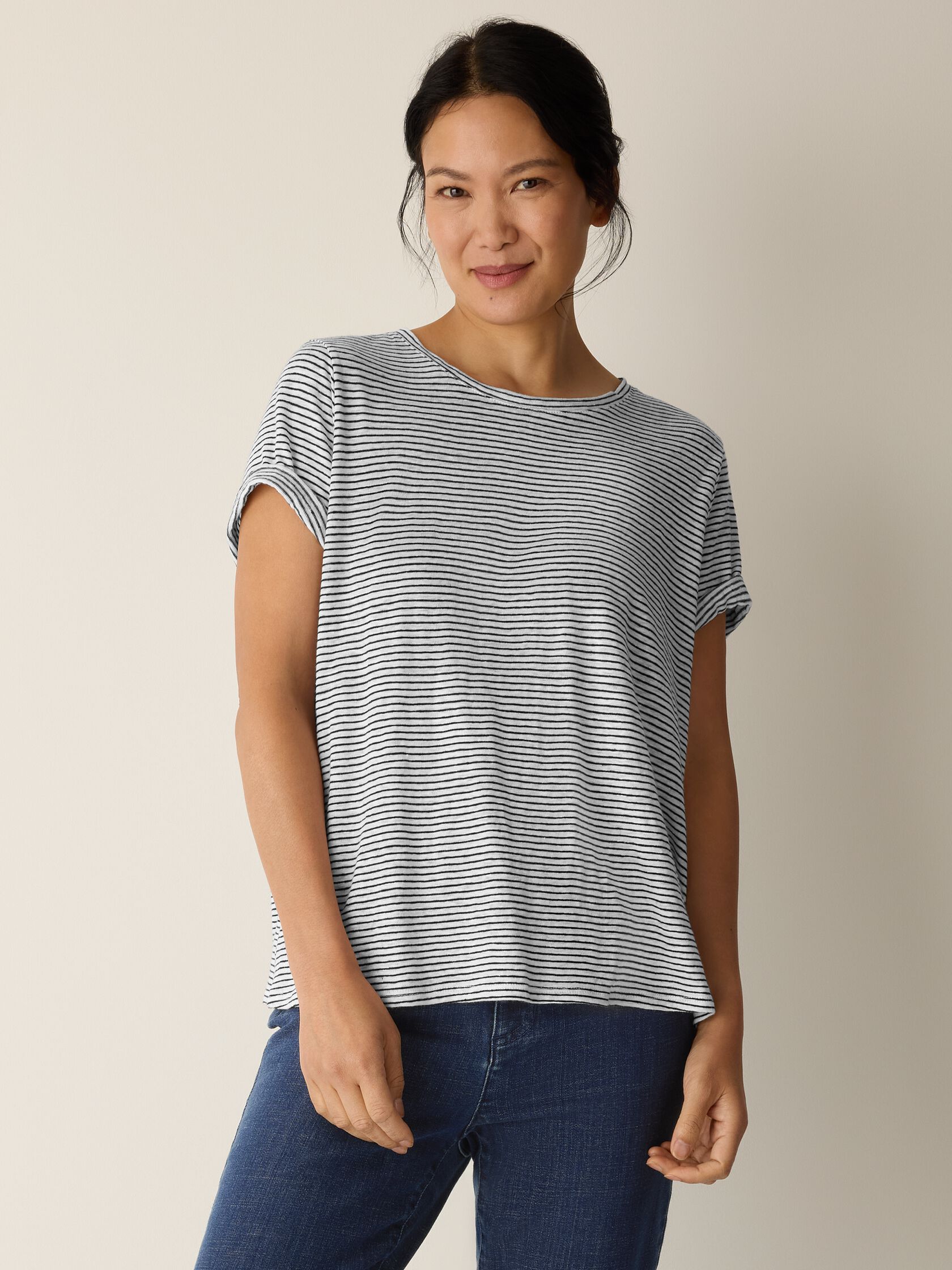Eileen Fisher Striped Crew Neck Short Sleeve Tee