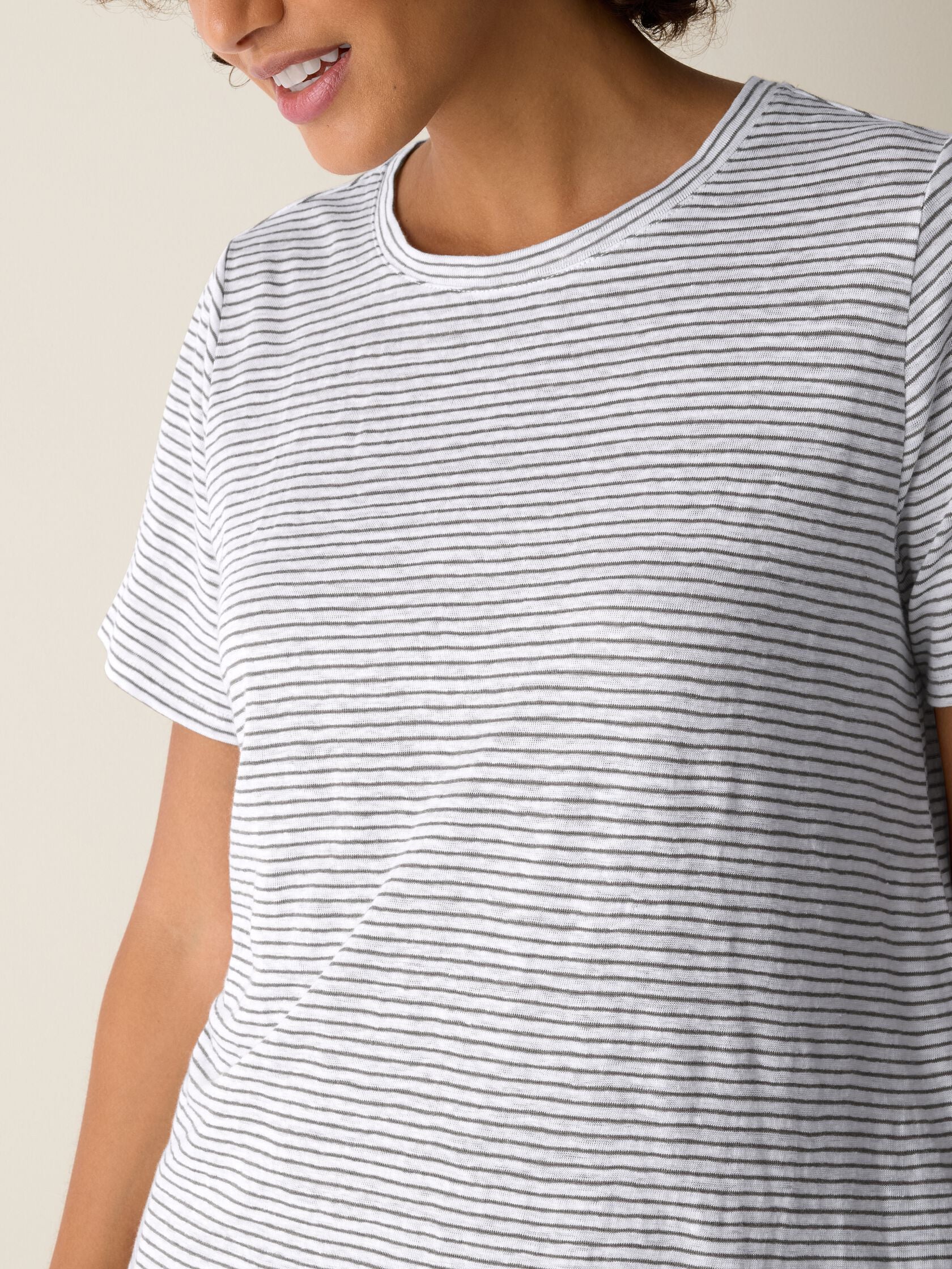Eileen Fisher Striped Crew Neck Short Sleeve Tee