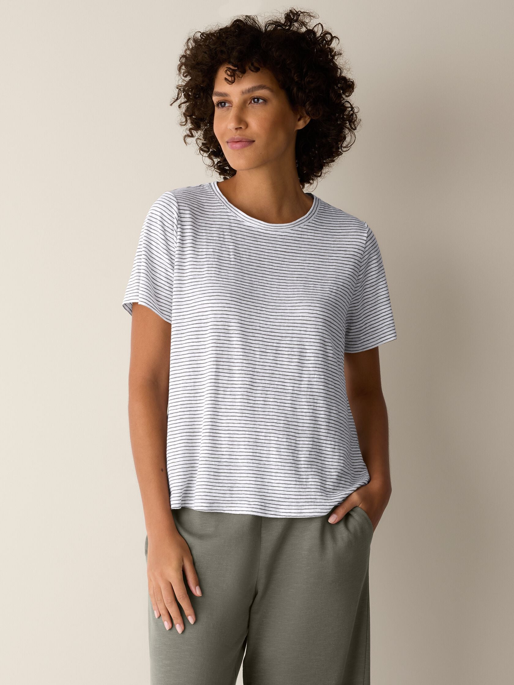 Eileen Fisher Striped Crew Neck Short Sleeve Tee
