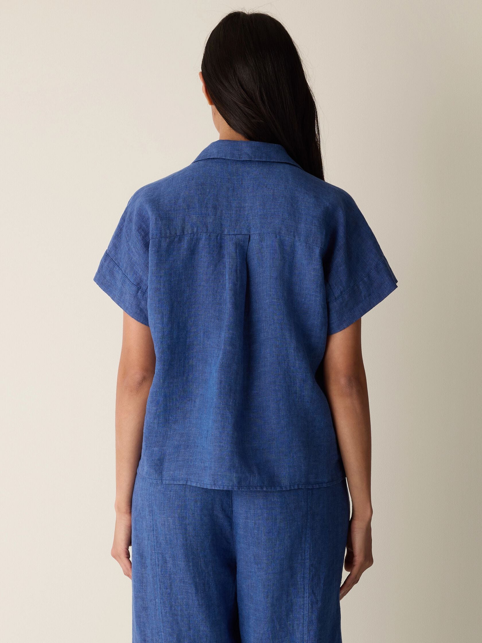 (Pre-Order) Eileen Fisher Notch Collar Shirt W/ Cuffed Short Sleeve