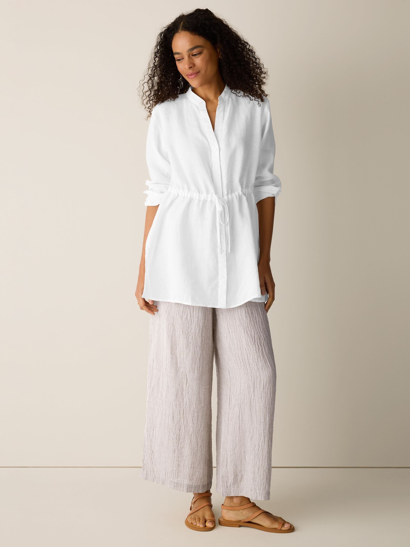 Eileen Fisher Mandarin Collar Long Shirt