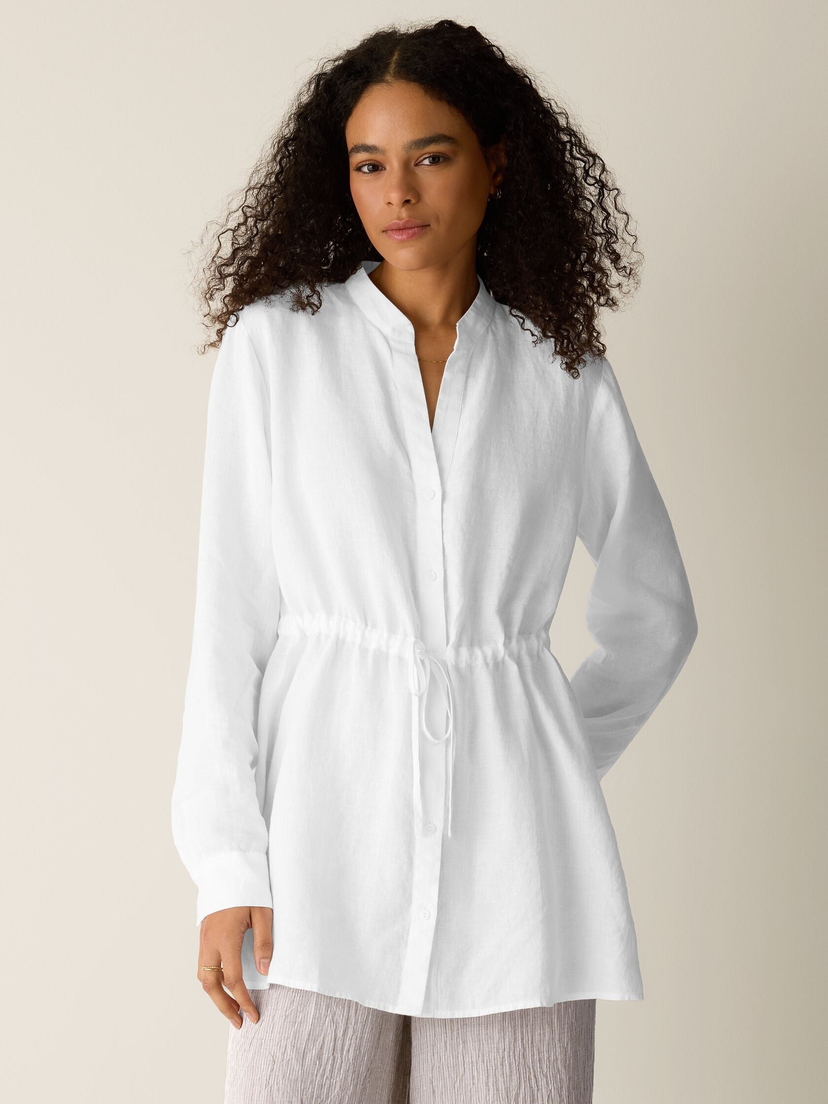 Eileen Fisher Mandarin Collar Long Shirt