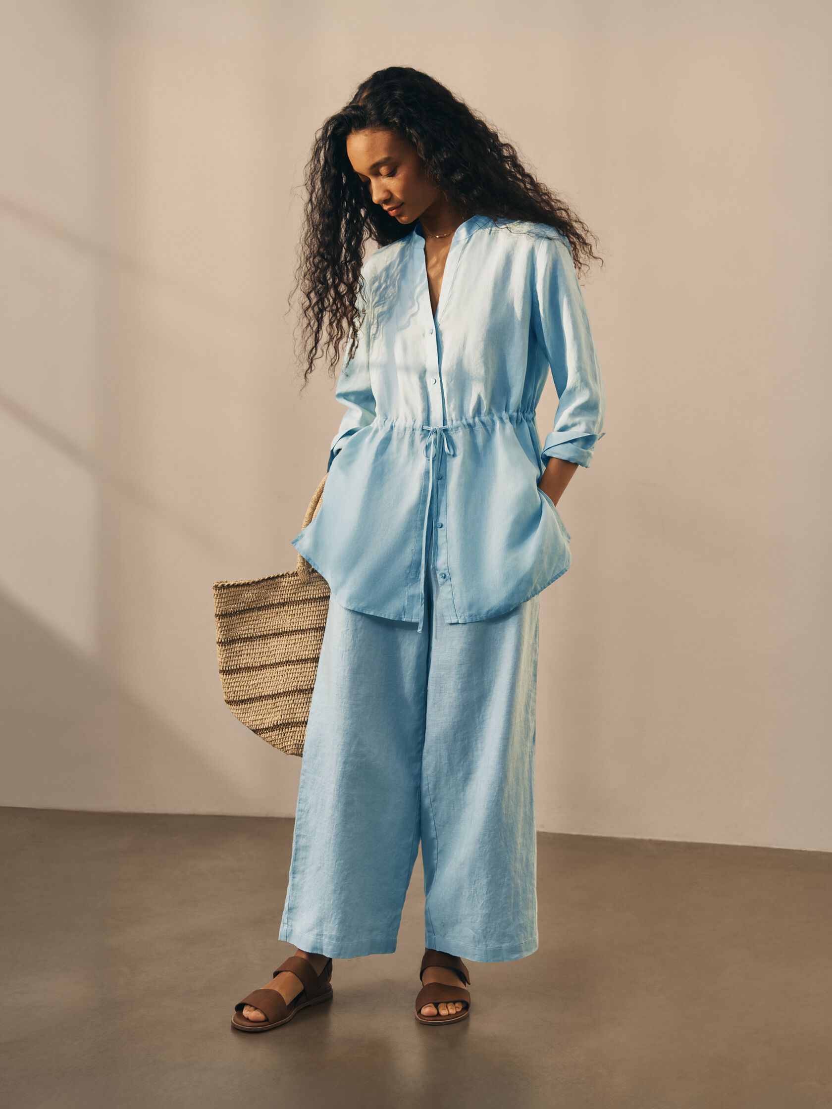 Eileen Fisher Mandarin Collar Long Shirt