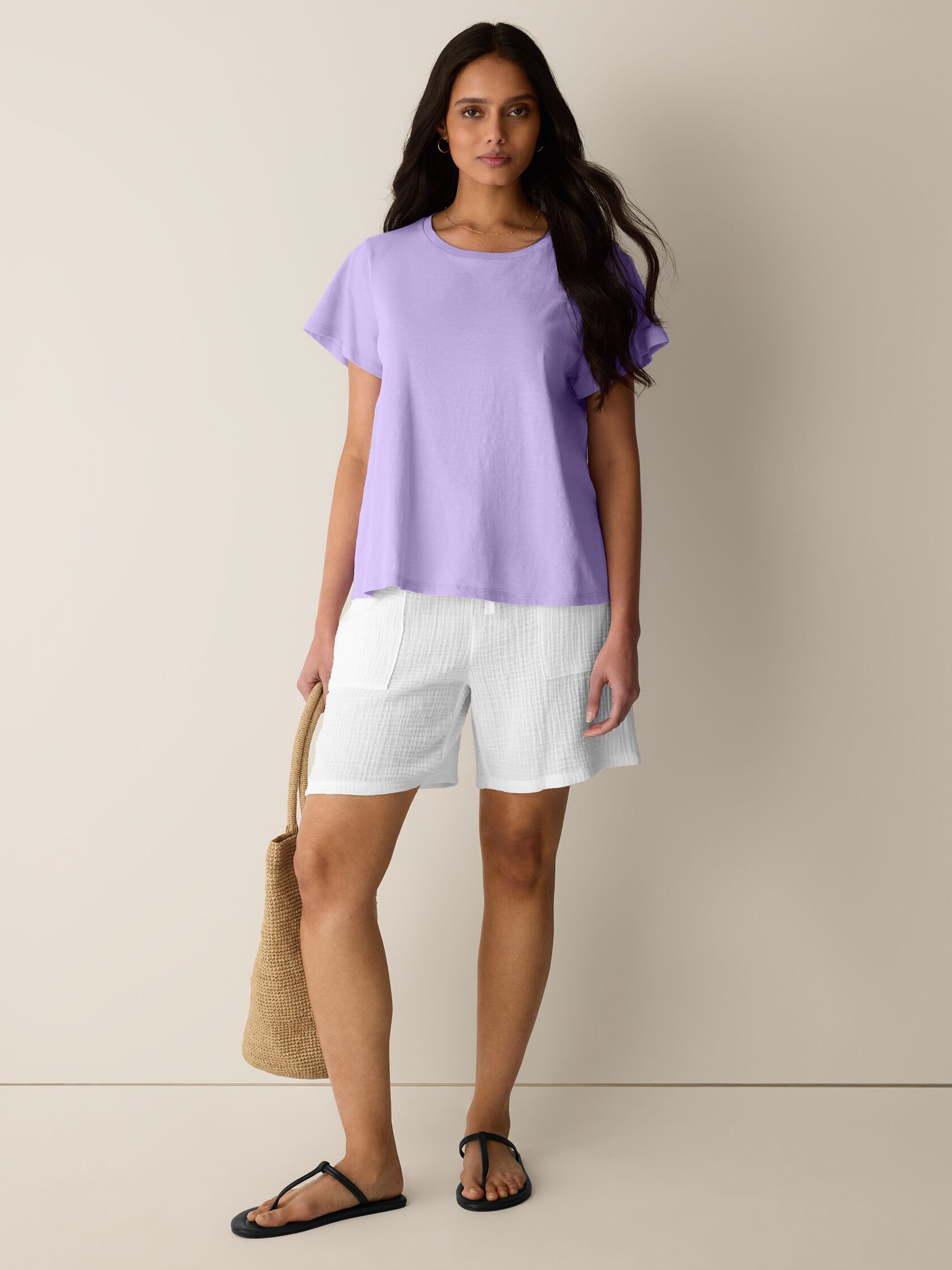 (Pre-Order) Eileen Fisher Crew Neck Tee With Cap Sleeve
