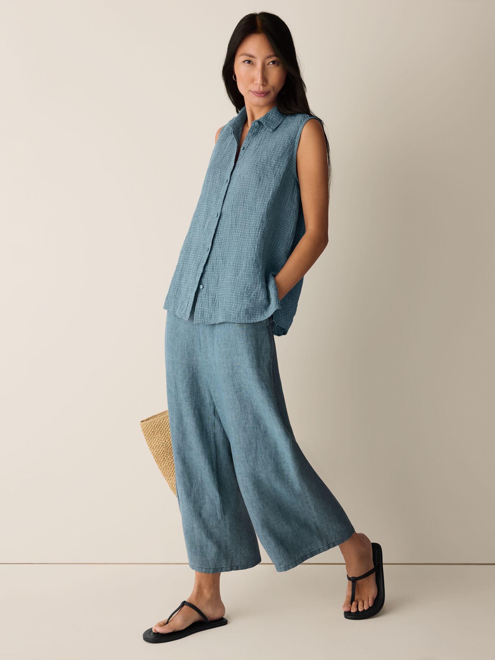 Eileen Fisher Classic Collar Sleeveless Shirt