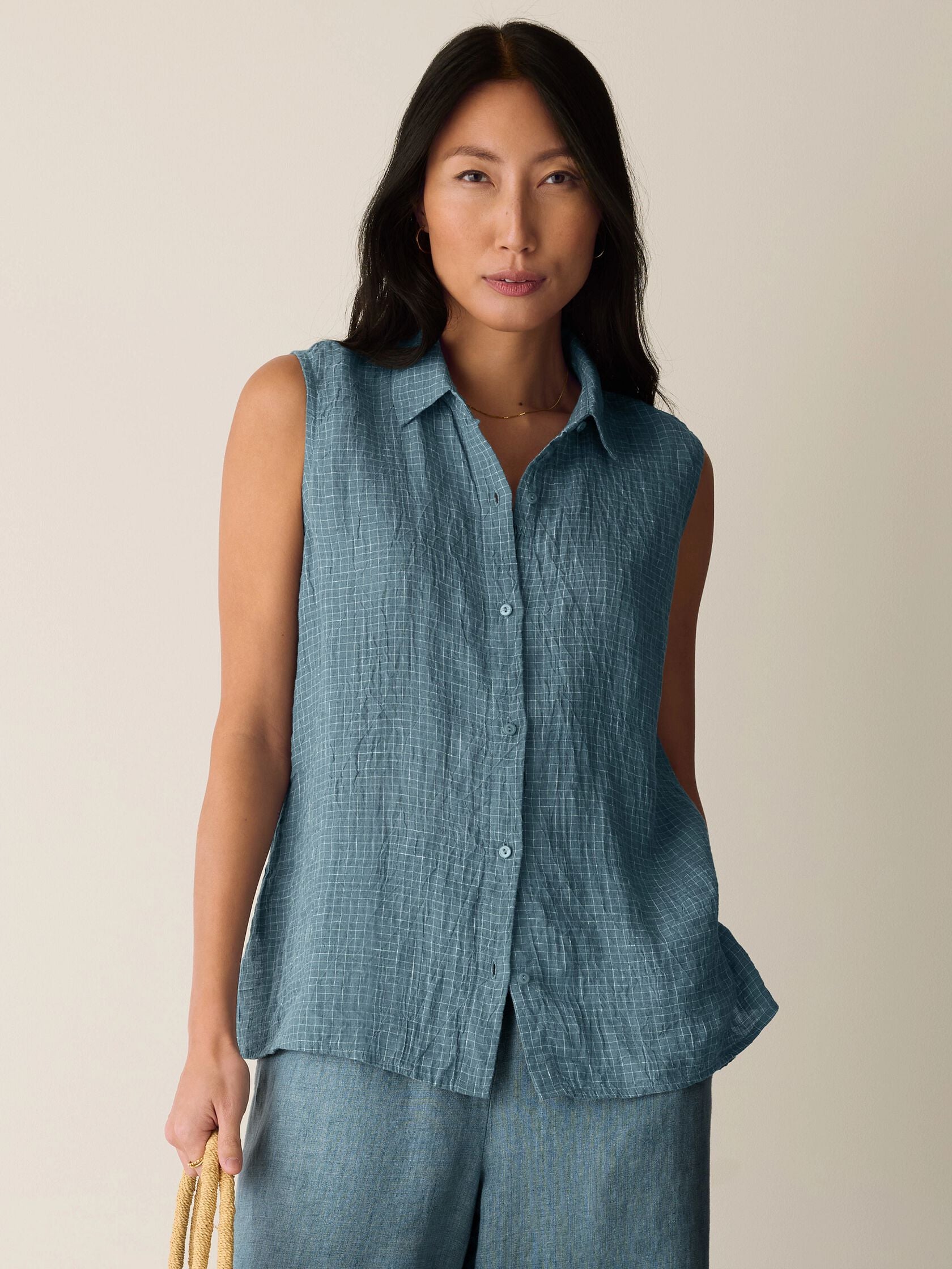 Eileen Fisher Classic Collar Sleeveless Shirt