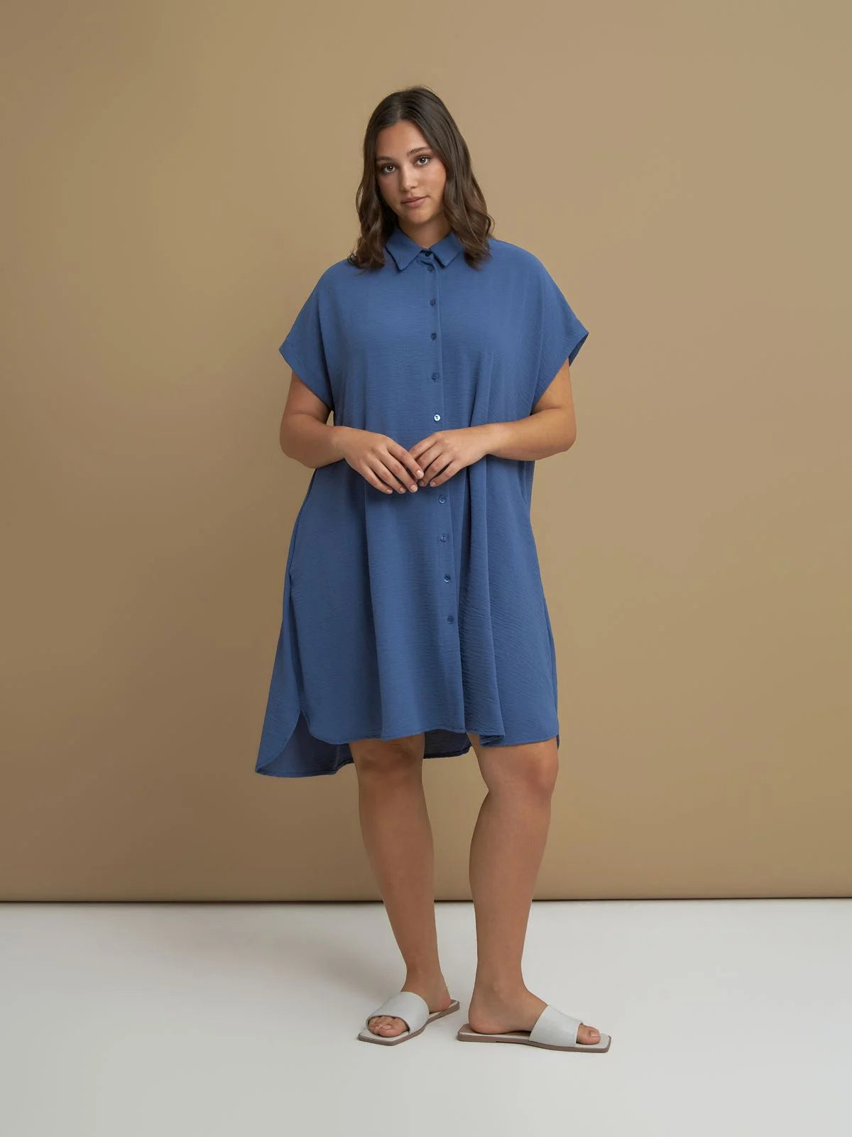 Mat Button Shirt Dress