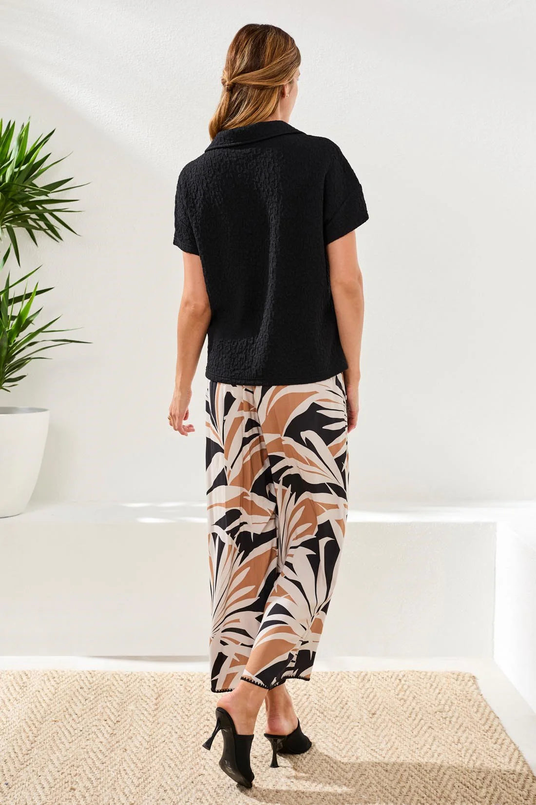 Tribal Short Sleeve Johnny Collar Top