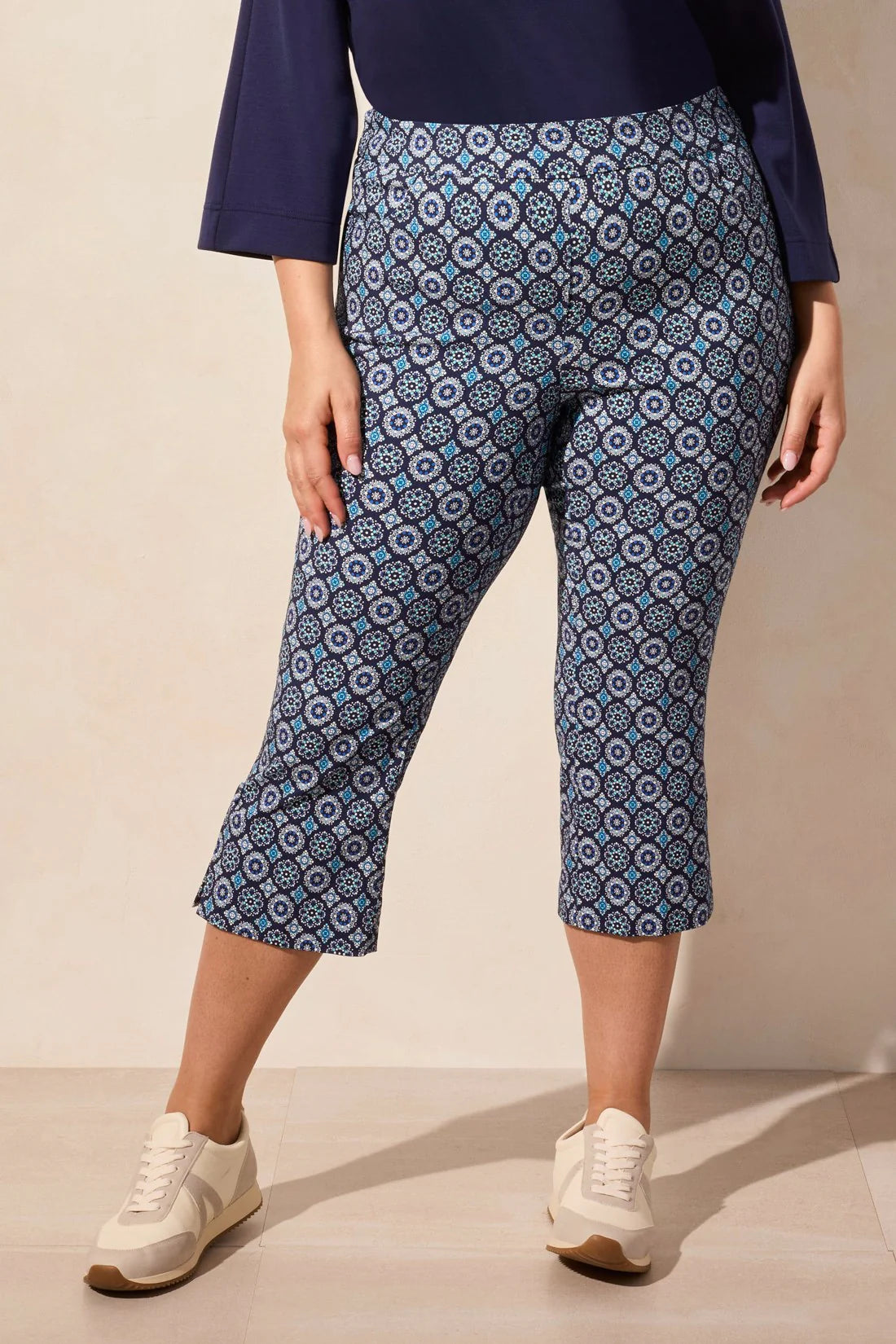 Tribal Pull-On Capris With Buttons