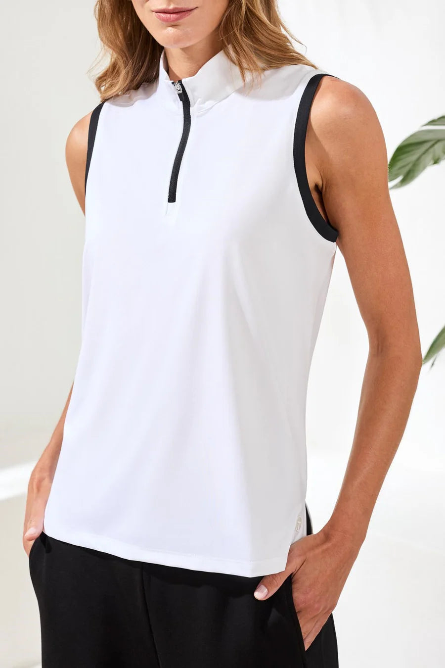 Tribal Golf Sleeveless Zip Mock Neck