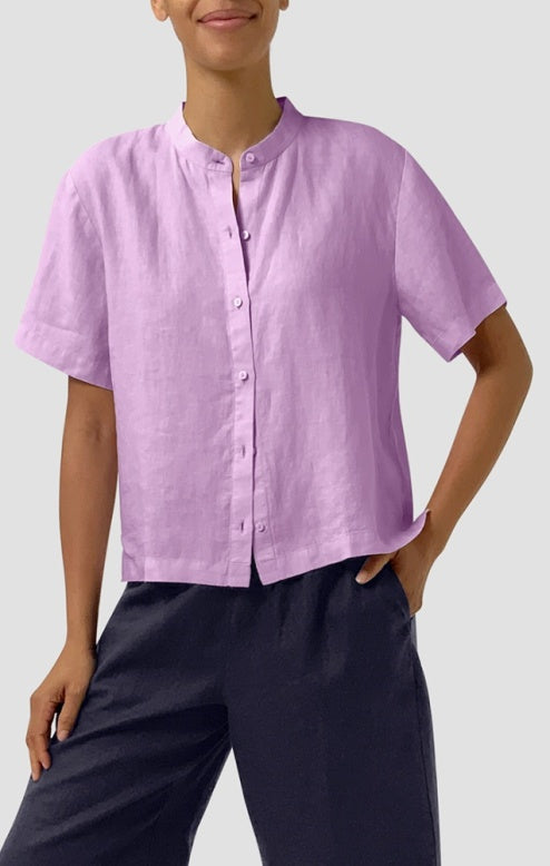 (Pre-Order) Eileen Fisher Mandarin Collar Short Sleeve Shirt