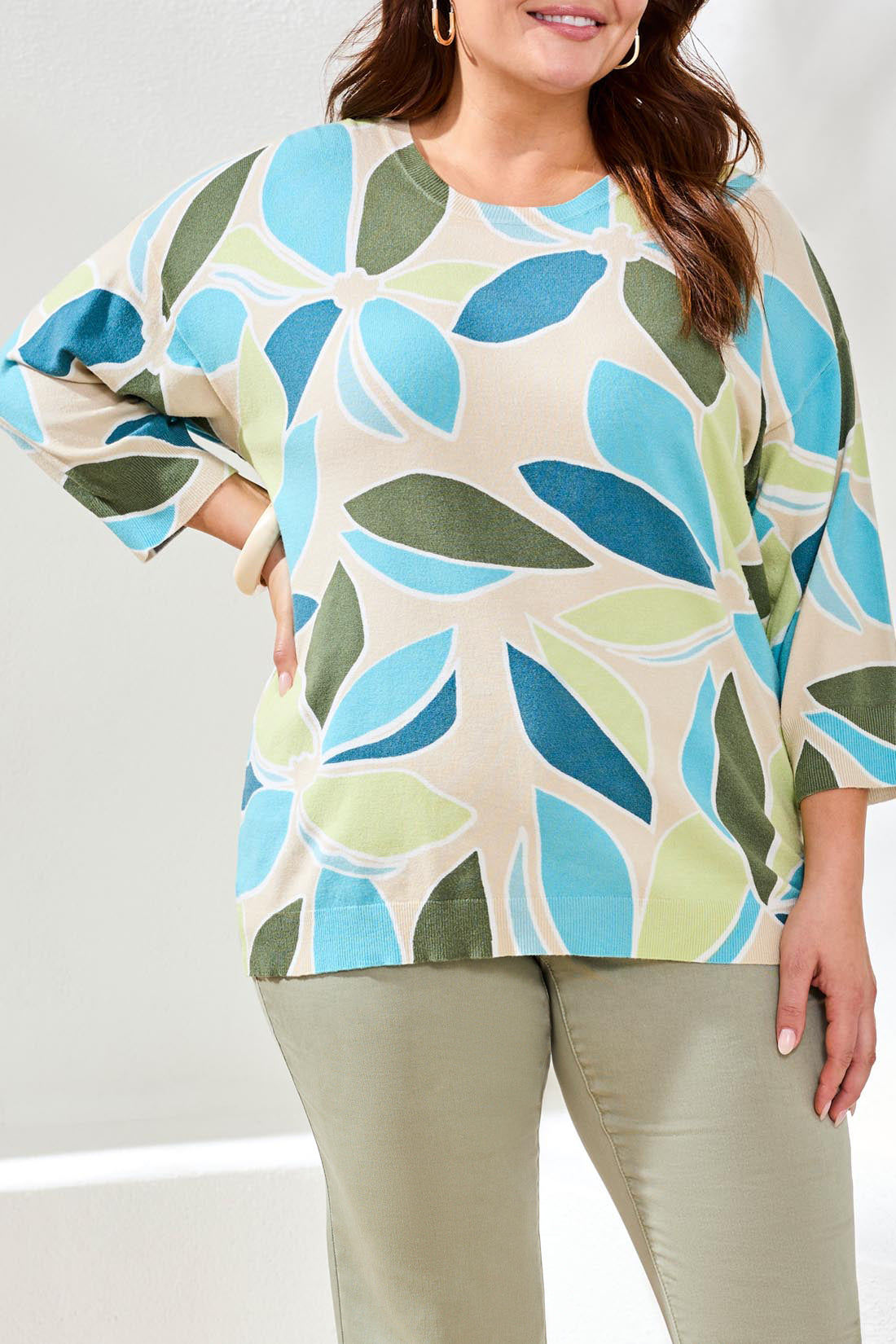 Tribal 3/4 Sleeve Crew Sweater