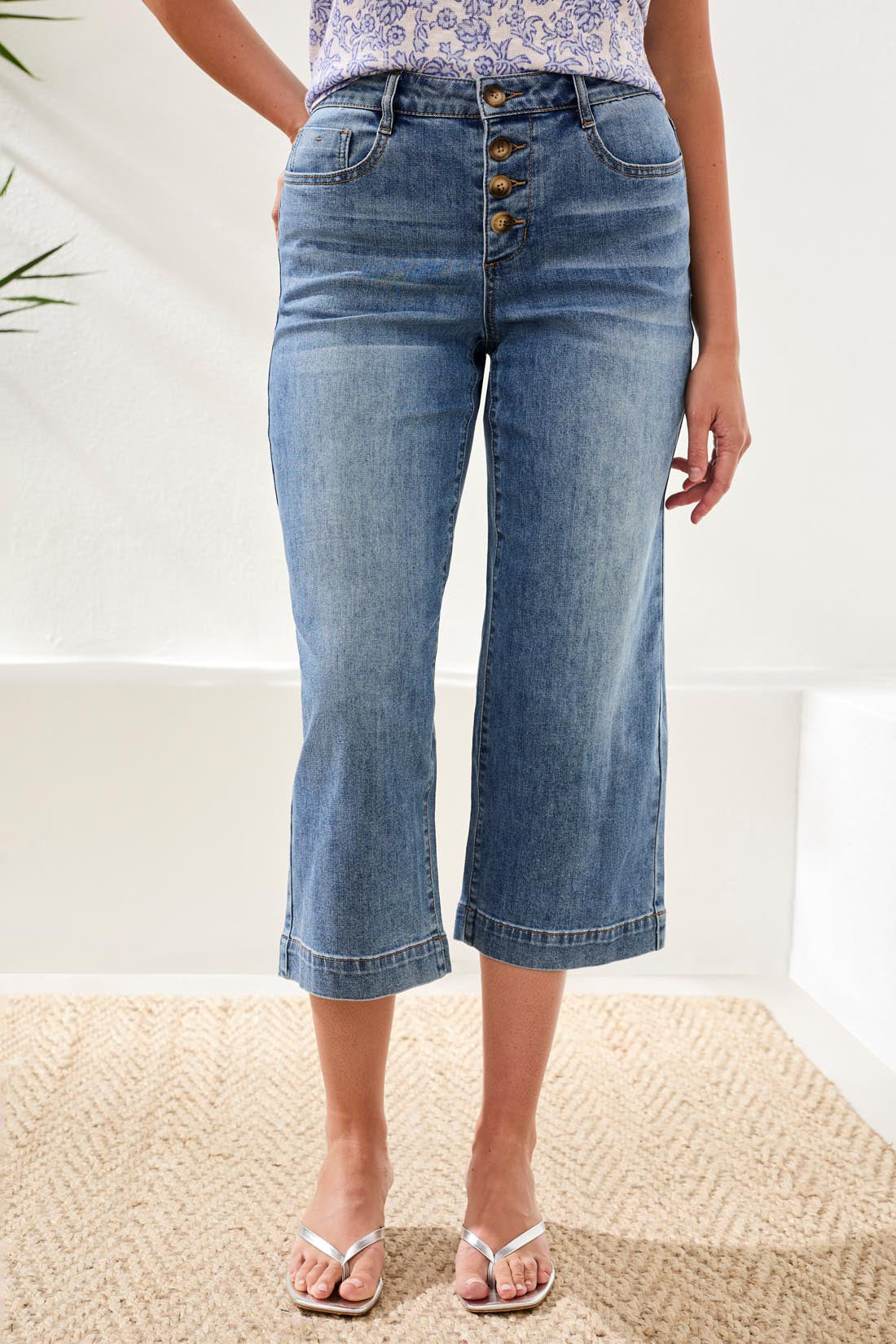 Tribal Audrey Button Fly Crop Pants